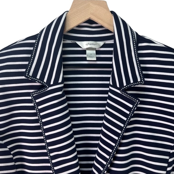 CJ Banks Navy White Stripe Single Button Long Sleeve Notched Lapel Blazer 2X - Picture 3 of 12